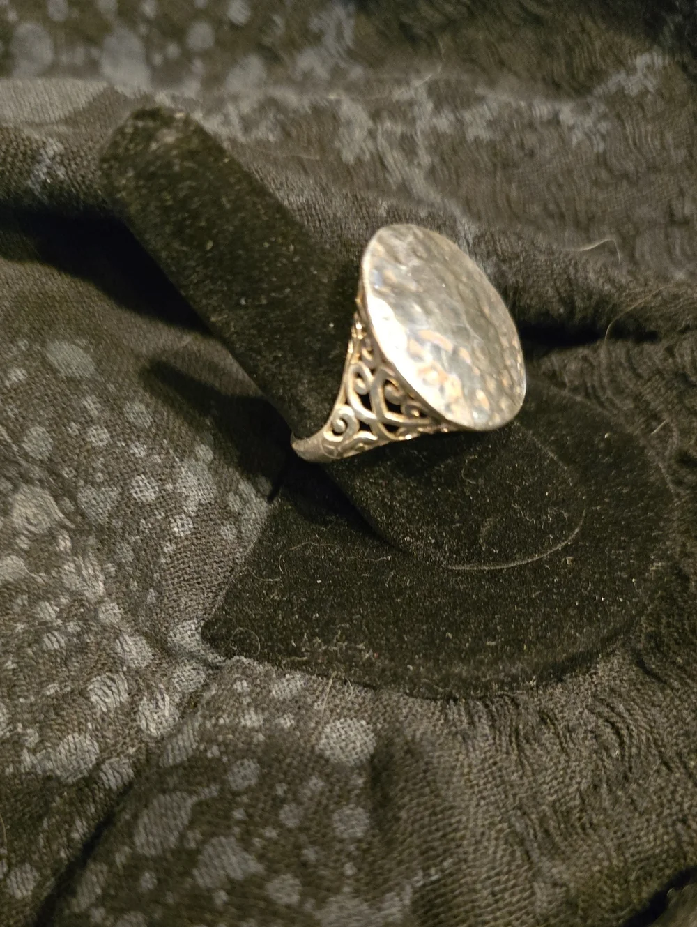 Hammered Round Silver Statement Ring - Size 8